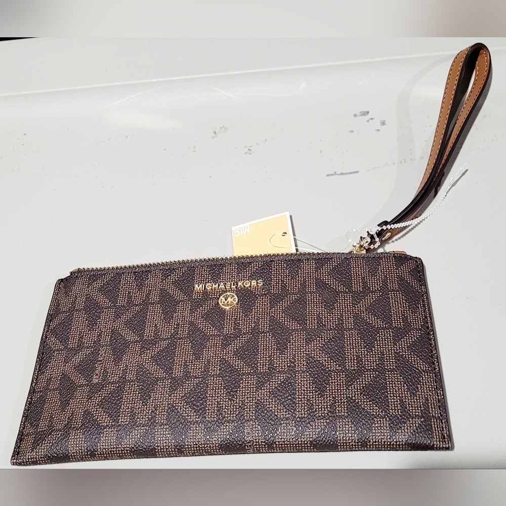 Michael Kors Monogram Brown Wristlet NWT